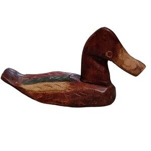 Handcrafted carved wooden mallard duck rustic primitive cabin